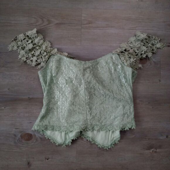 Vintage Sage Green Floral Lace Cottage Corset - Picture 2 of 3